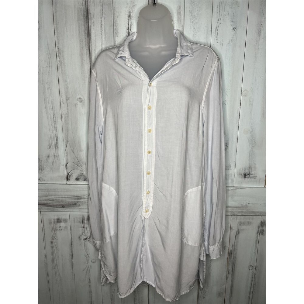 CP SHADES LT BLUE RAYON LONG SLEEVE TUNIC BUTTON UP SHIRT OVERSIZED LAGENLOOK S